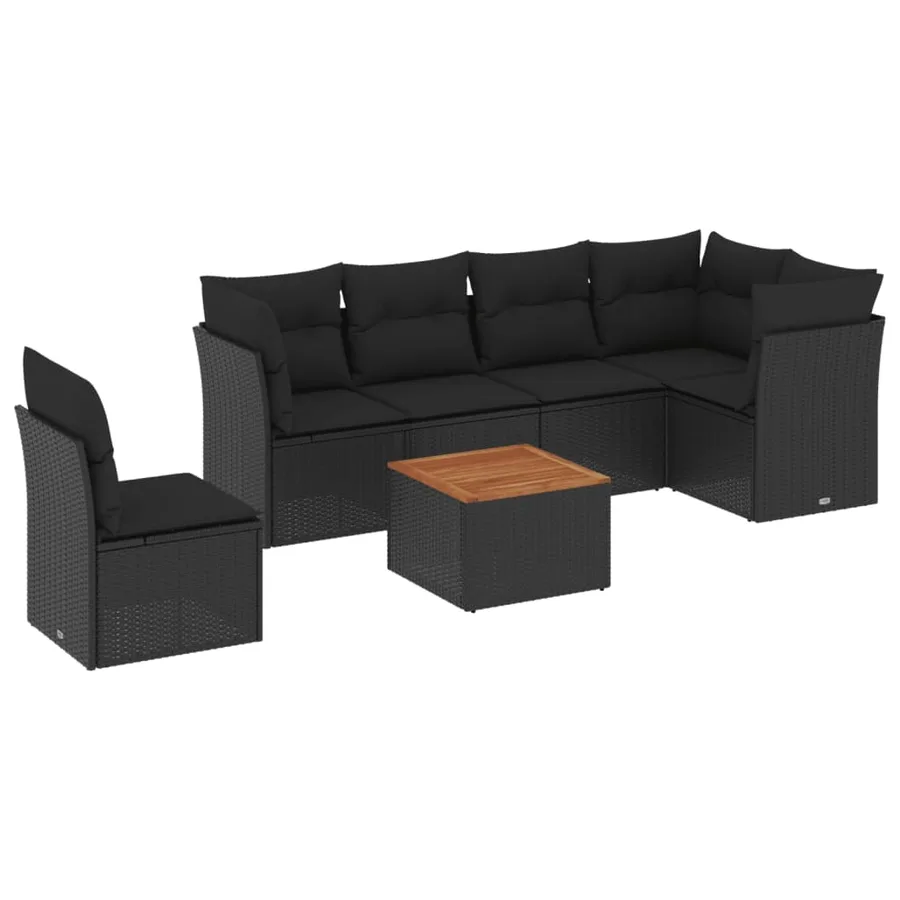 Salon de jardin 7 pcs avec coussins noir résine tressée 62 x 62 x 69 cm - 60,6 kg - 2