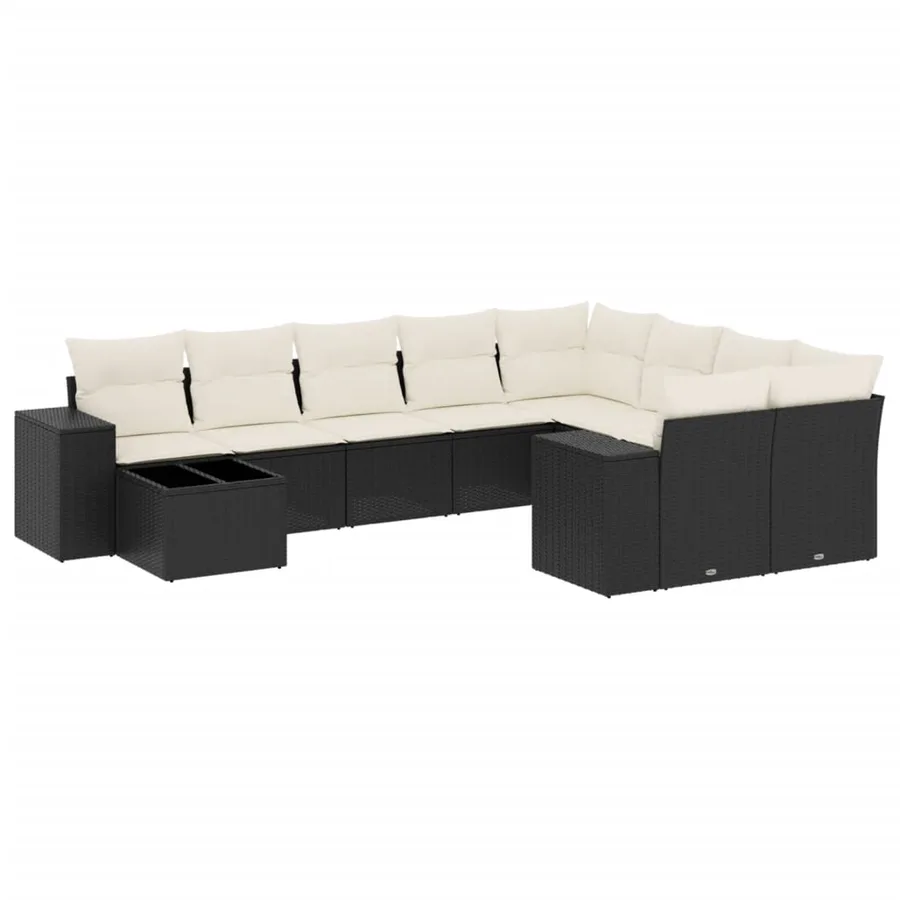 Salon de jardin 10 pcs avec coussins noir résine tressée - 2