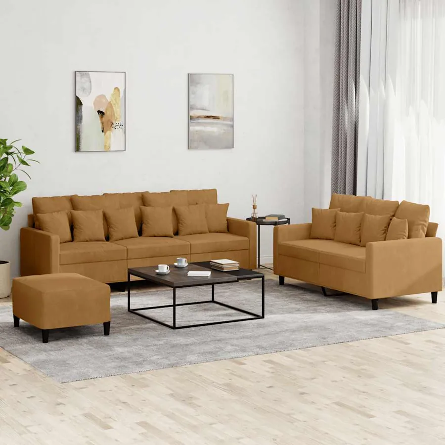 Ensemble de canapés 3 pcs avec coussins Marron Velours