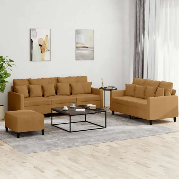 Ensemble de canapés 3 pcs avec coussins Marron Velours