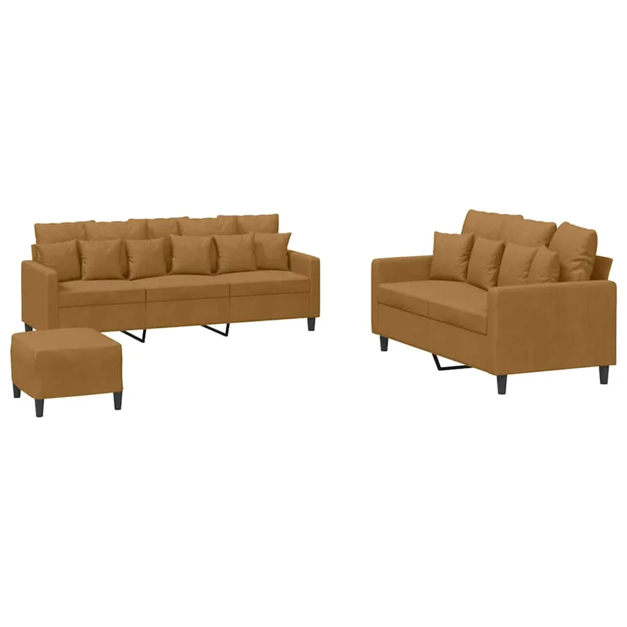 Ensemble de canapés 3 pcs avec coussins Marron Velours - 2