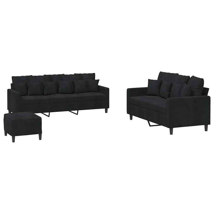 Ensemble de canapés 3 pcs avec coussins Noir Velours - 2