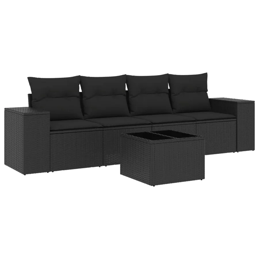 Salon de jardin 5 pcs avec coussins noir résine tressée - 2