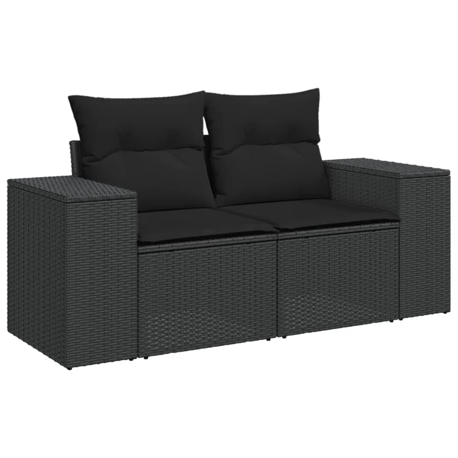 Salon de jardin 4 pcs avec coussins noir résine tressée - 5