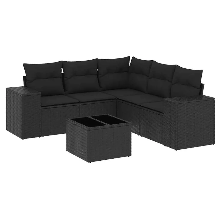 Salon de jardin 6 pcs avec coussins noir résine tressée - 2