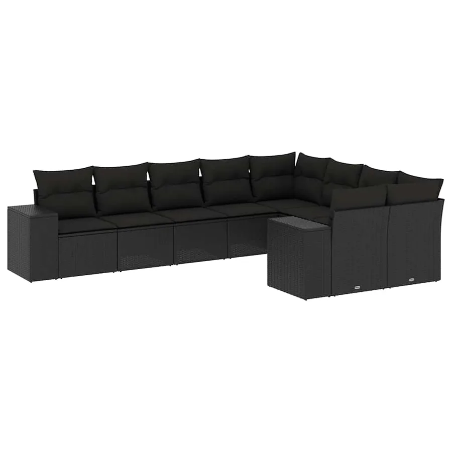Salon de jardin 9 pcs avec coussins noir résine tressée - 2