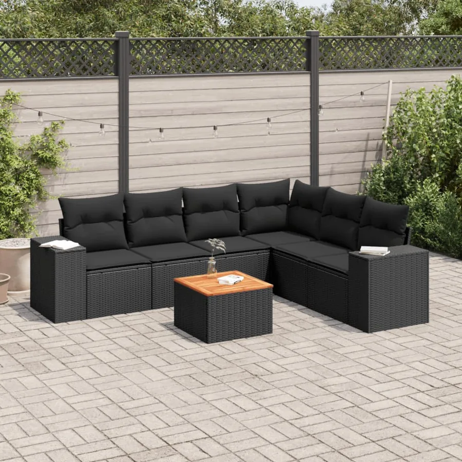 Salon de jardin 7 pcs avec coussins noir résine tressée 62 x 62 x 69 cm - 58,1 kg