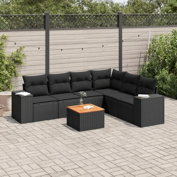 Salon de jardin 7 pcs avec coussins noir résine tressée 62 x 62 x 69 cm - 58,1 kg