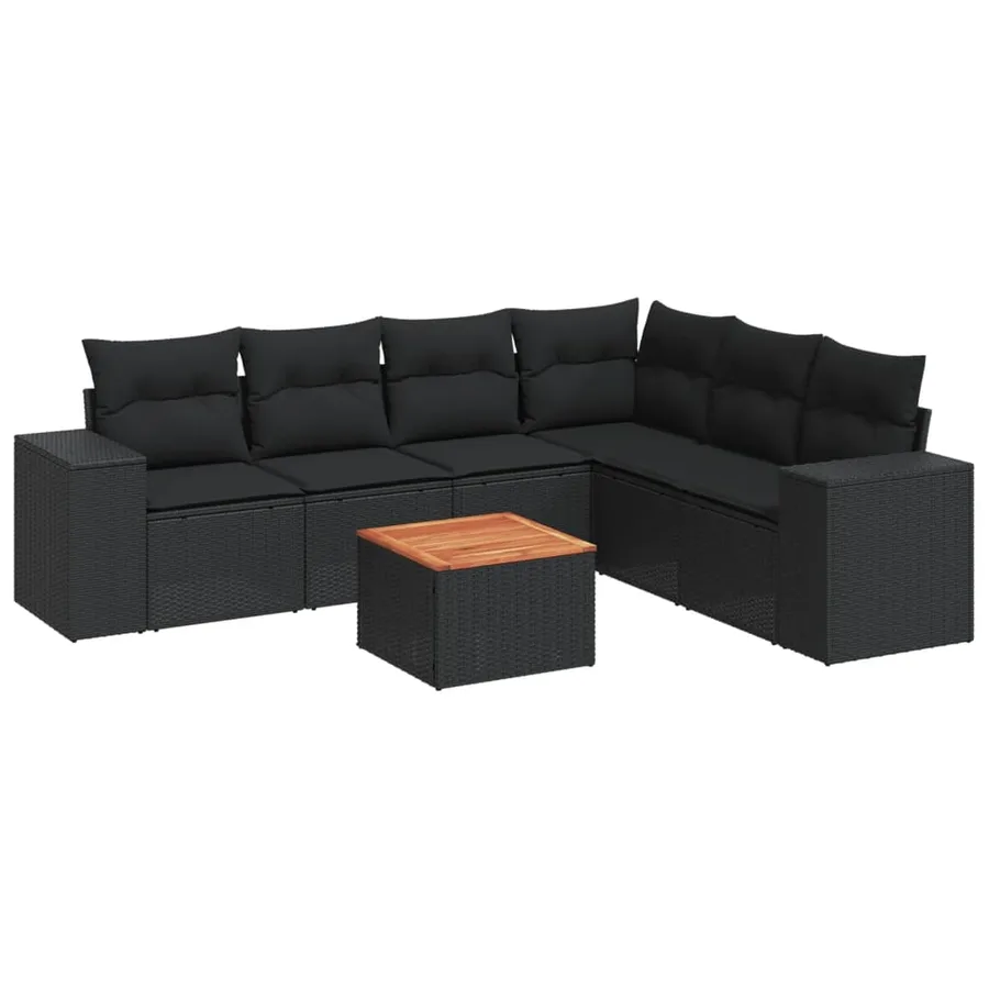 Salon de jardin 7 pcs avec coussins noir résine tressée 62 x 62 x 69 cm - 58,1 kg - 2
