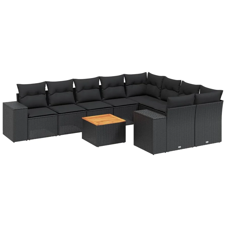 Salon de jardin 10 pcs avec coussins noir résine tressée - 2