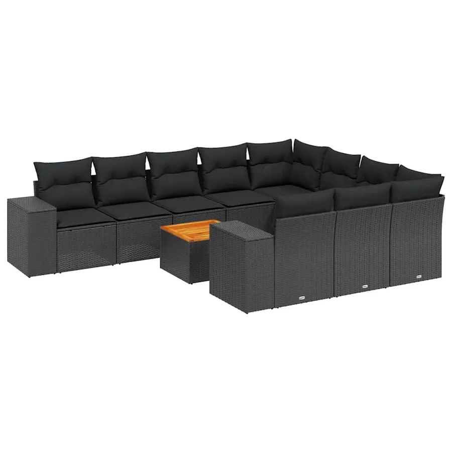 Salon de jardin 11 pcs avec coussins noir résine tressée - 2