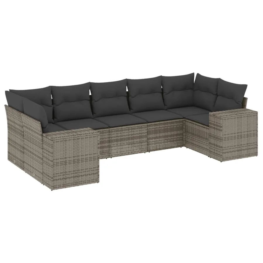Salon de jardin avec coussins 7 pcs gris résine tressée - 2
