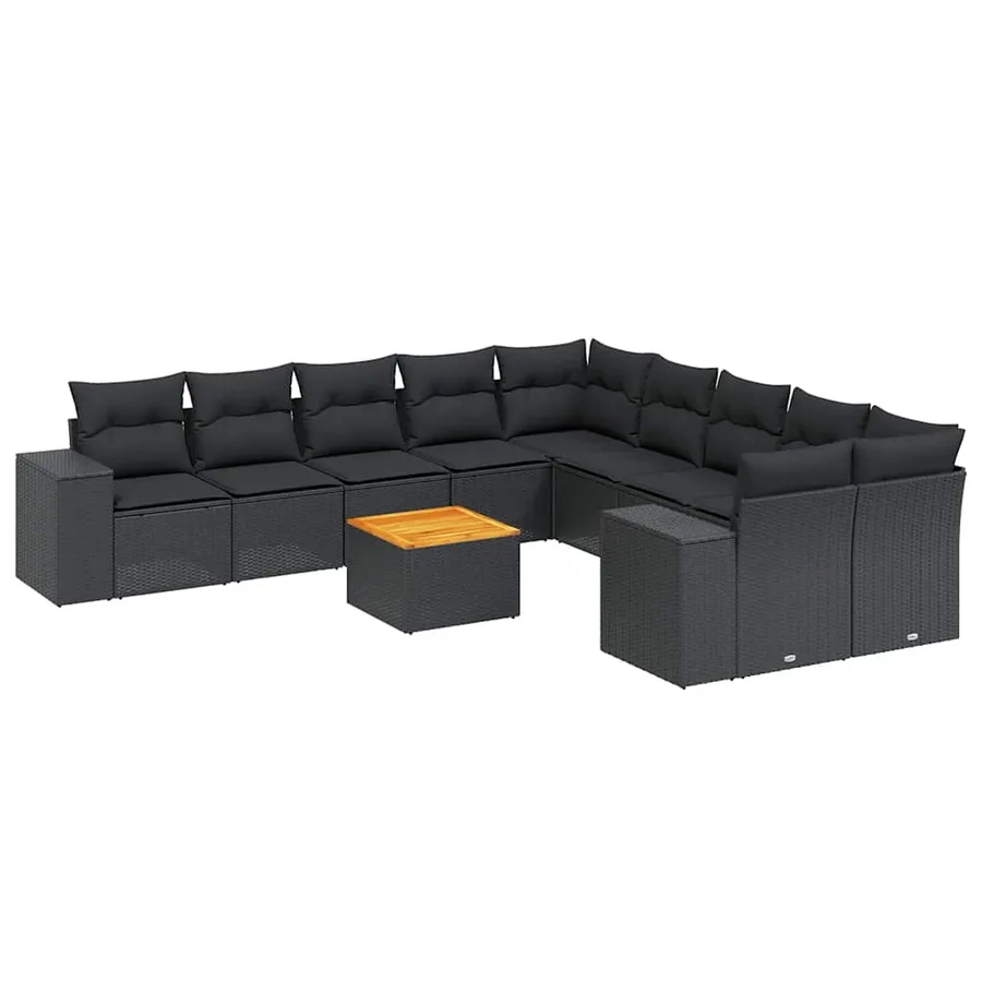 Salon de jardin 11 pcs avec coussins noir résine tressée - 2