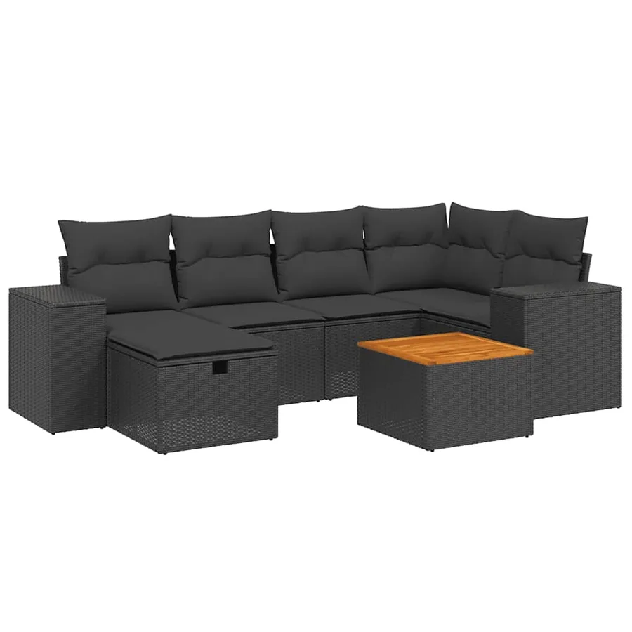 Salon de jardin 7 pcs avec coussins noir résine tressée 62 x 62 x 69 cm - 59,6 kg - 2