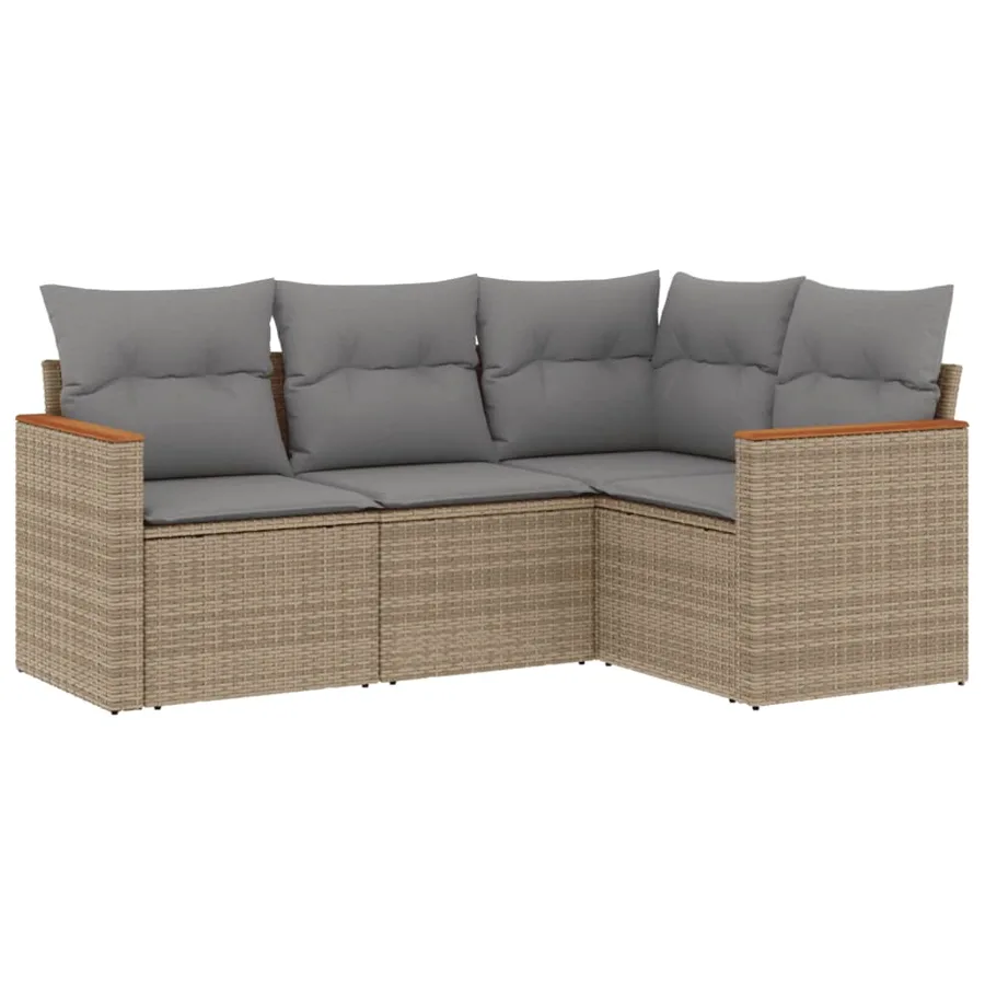 Salon de jardin avec coussins 4pcs mélange beige résine tressée - 2