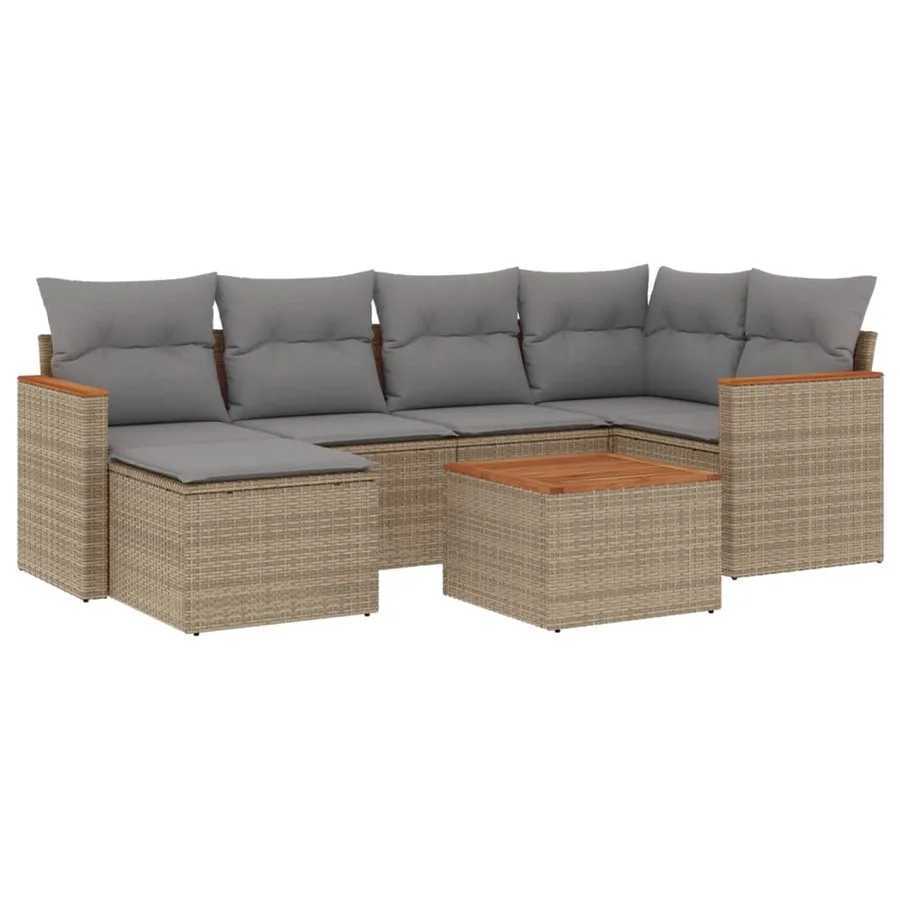 Salon de jardin avec coussins 7pcs mélange beige résine tressée - 2