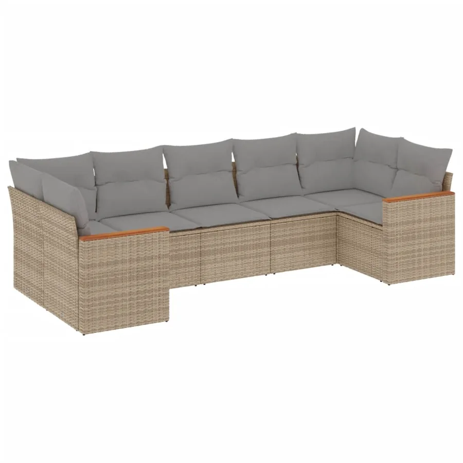 Salon de jardin avec coussins 7pcs mélange beige résine tressée - 2