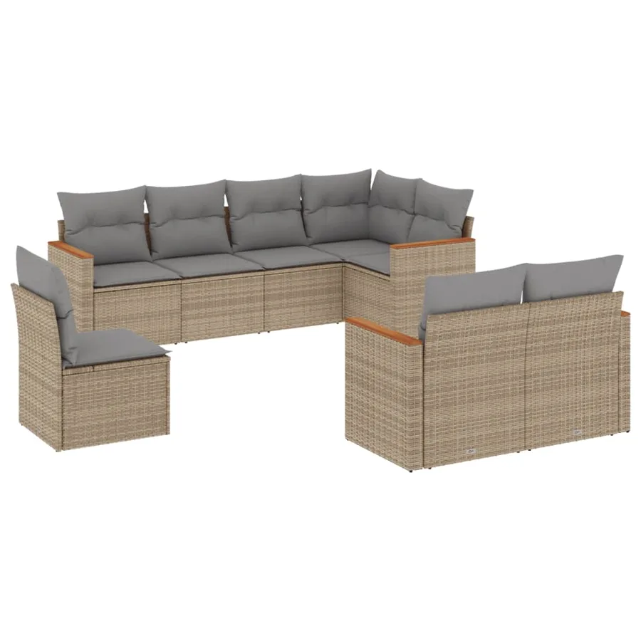 Salon de jardin avec coussins 8pcs mélange beige résine tressée - 2