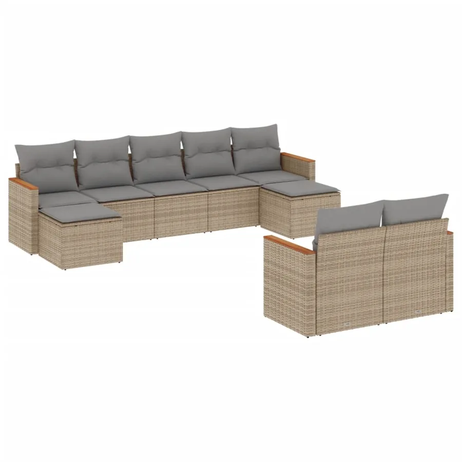Salon de jardin avec coussins 9pcs mélange beige résine tressée - 2
