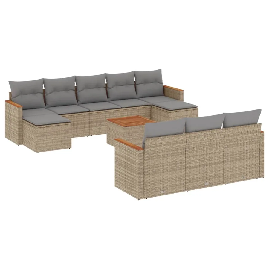 Salon de jardin et coussins 11 pcs mélange beige résine tressée - 2
