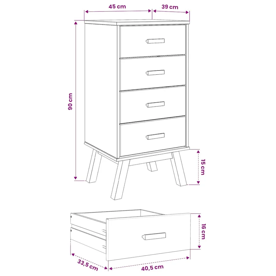 Table de chevet OLDEN marron bois de pin solide - 12