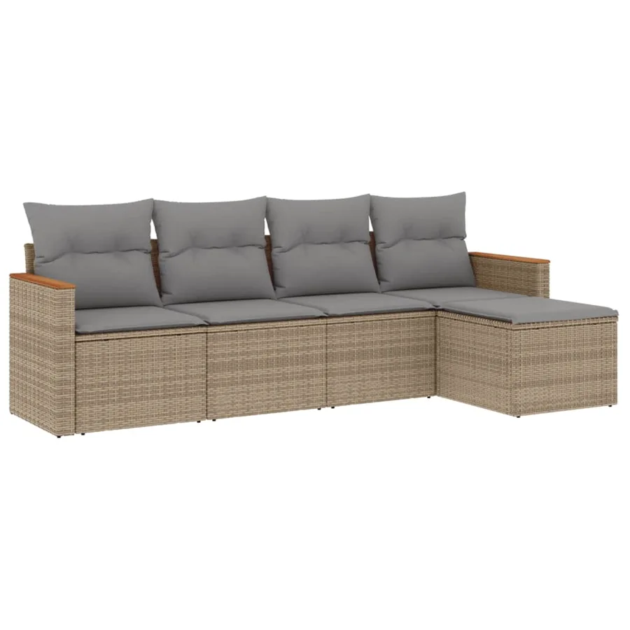 Salon de jardin avec coussins 5pcs mélange beige résine tressée - 2