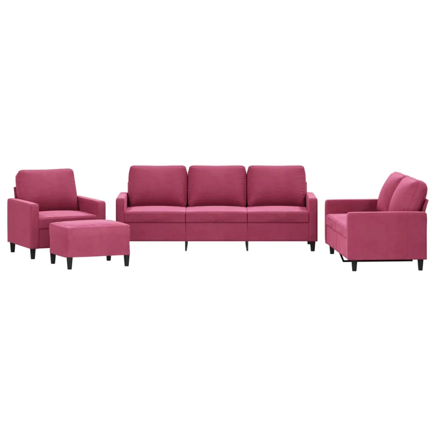 Ensemble de canapés 4 pcs avec coussins Rouge bordeaux Velours - 2