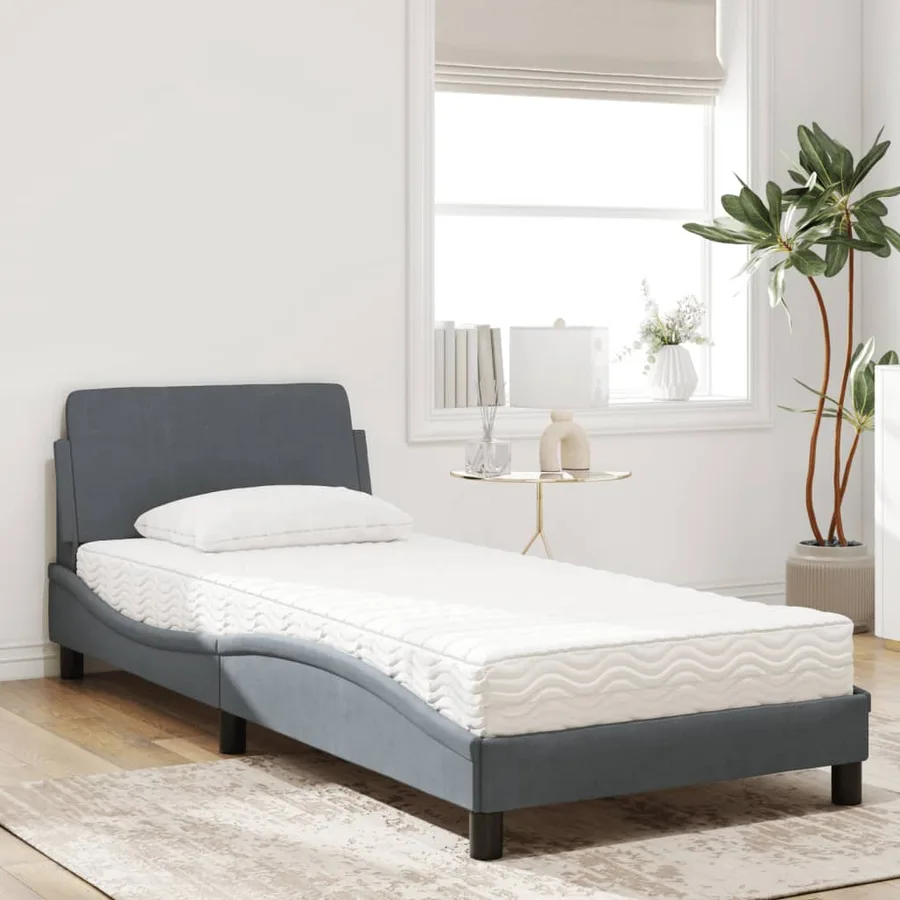 Lit avec matelas Dover gris foncé 80x200 cm velours - 3