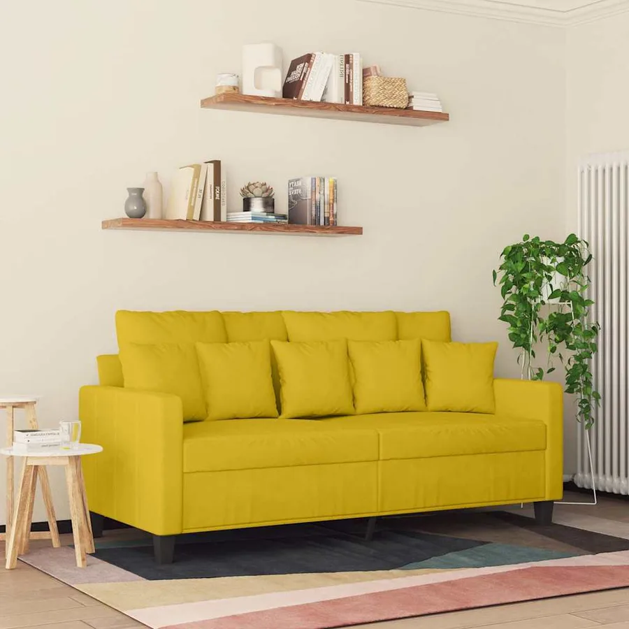 Canapé à 2 places Jaune 140 cm Velours - 3