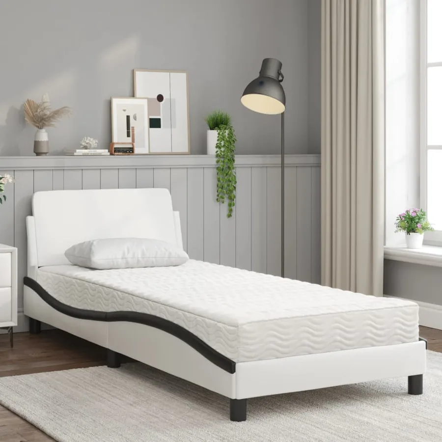 Lit avec matelas Dover blanc et noir 80x200 cm similicuir - 3