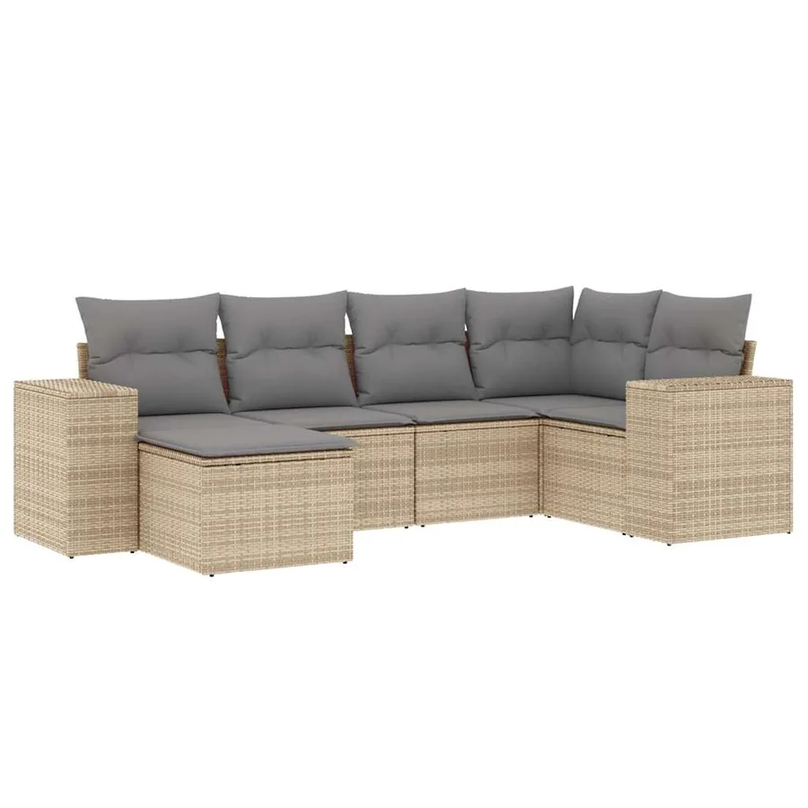 Salon de jardin avec coussins 6 pcs beige résine tressée - 2
