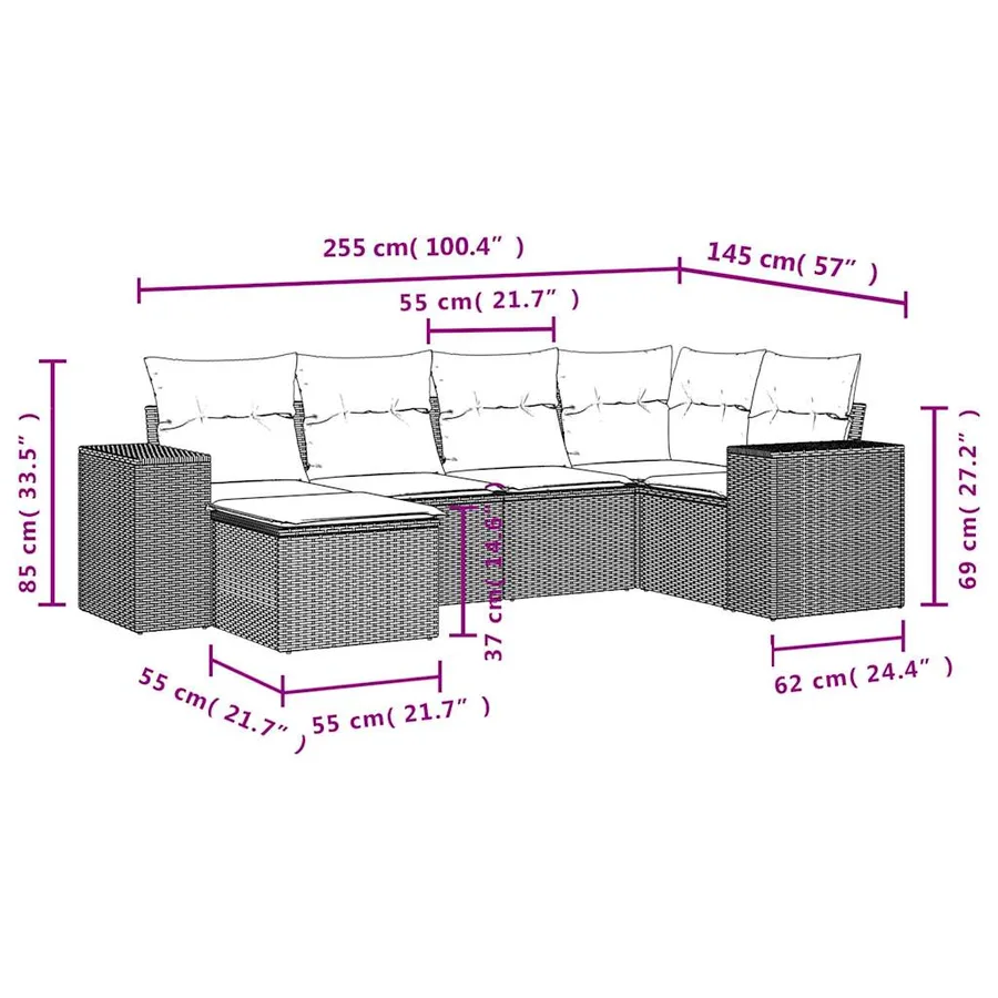Salon de jardin avec coussins 6 pcs beige résine tressée - 8