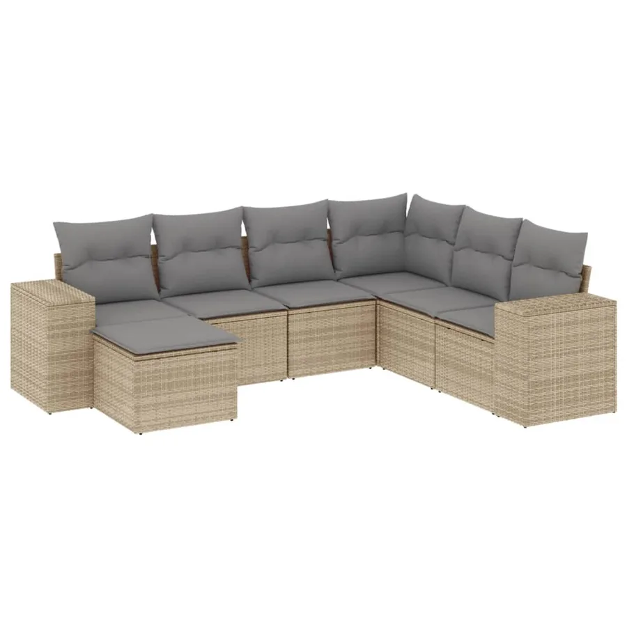 Salon de jardin avec coussins 7 pcs beige résine tressée - 2