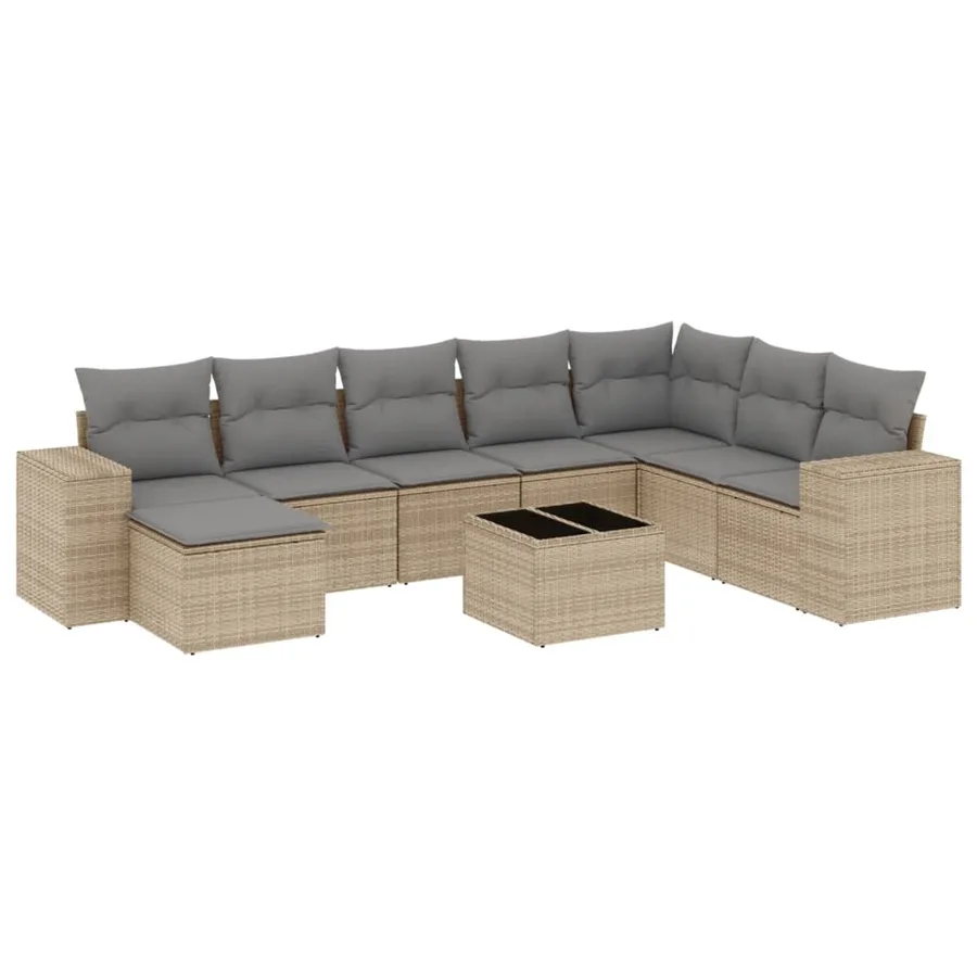 Salon de jardin avec coussins 9 pcs beige résine tressée - 2