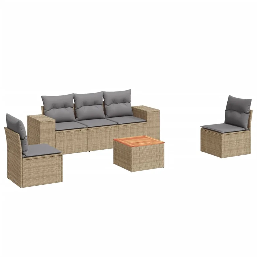 Salon de jardin avec coussins 6 pcs beige résine tressée - 2