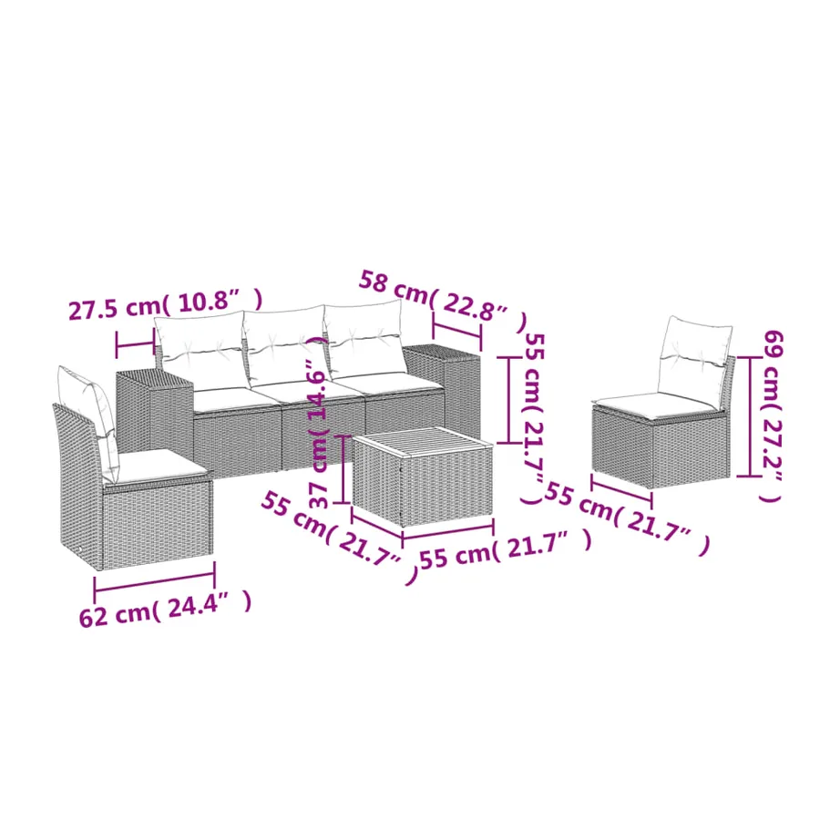Salon de jardin avec coussins 6 pcs beige résine tressée - 3