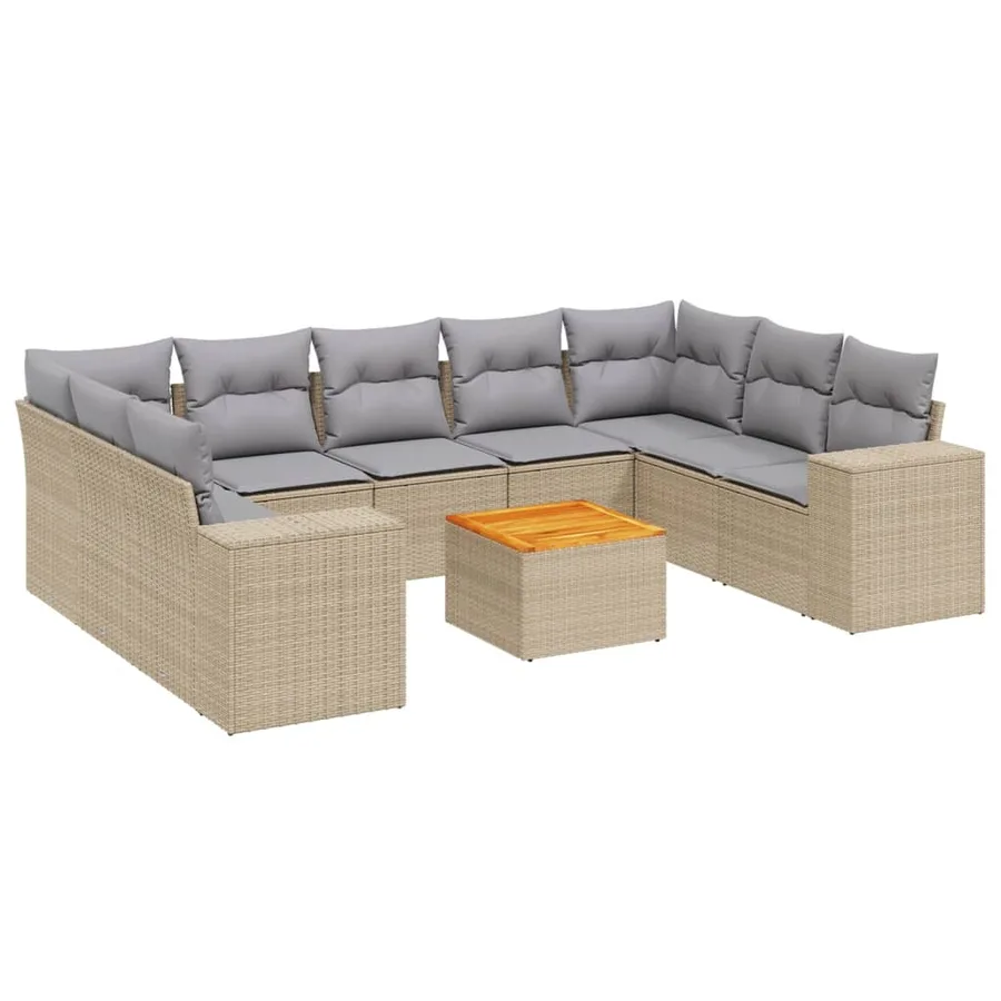 Salon de jardin avec coussins 10 pcs beige résine tressée - 2