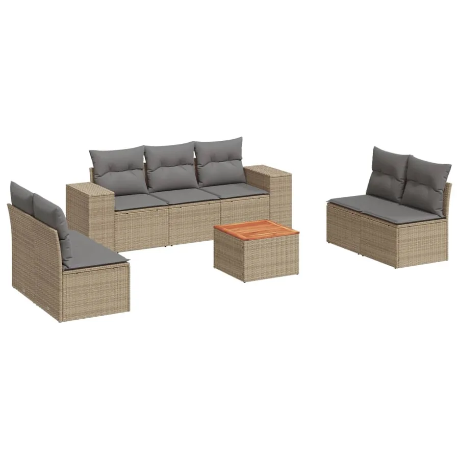Salon de jardin avec coussins 8 pcs beige résine tressée - 2