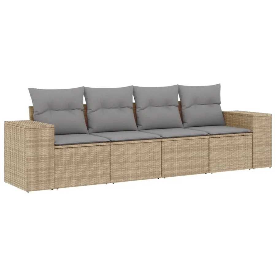 Salon de jardin avec coussins 4 pcs beige résine tressée - 2