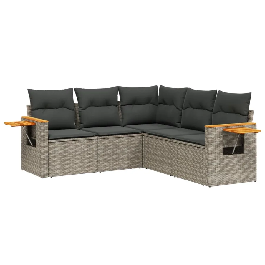Salon de jardin 5 pcs avec coussins gris résine tressée - 2