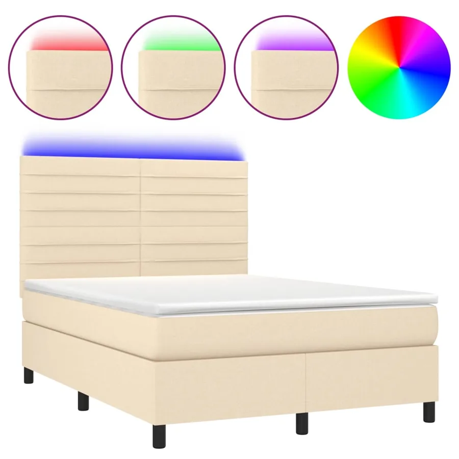 Sommier à lattes de lit et matelas et LED Crème 140x190cm Tissu - 2