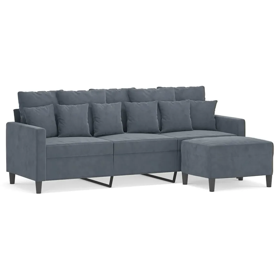 Canapé à 3 places avec repose-pieds Gris foncé 180 cm Velours - 2