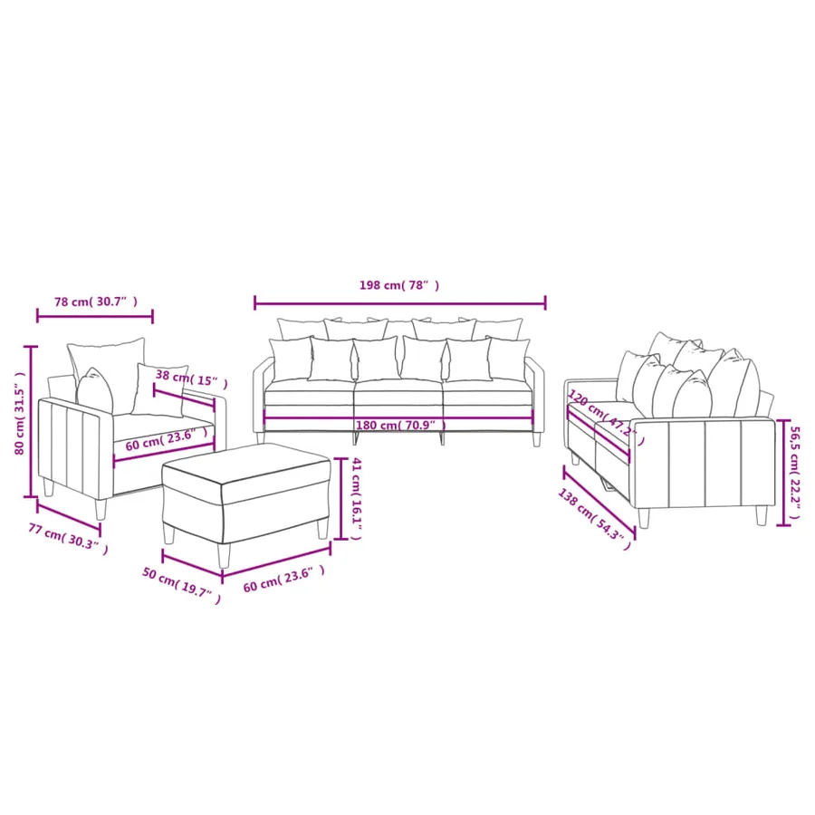 Ensemble de canapés 4 pcs avec coussins Gris foncé Velours - 10