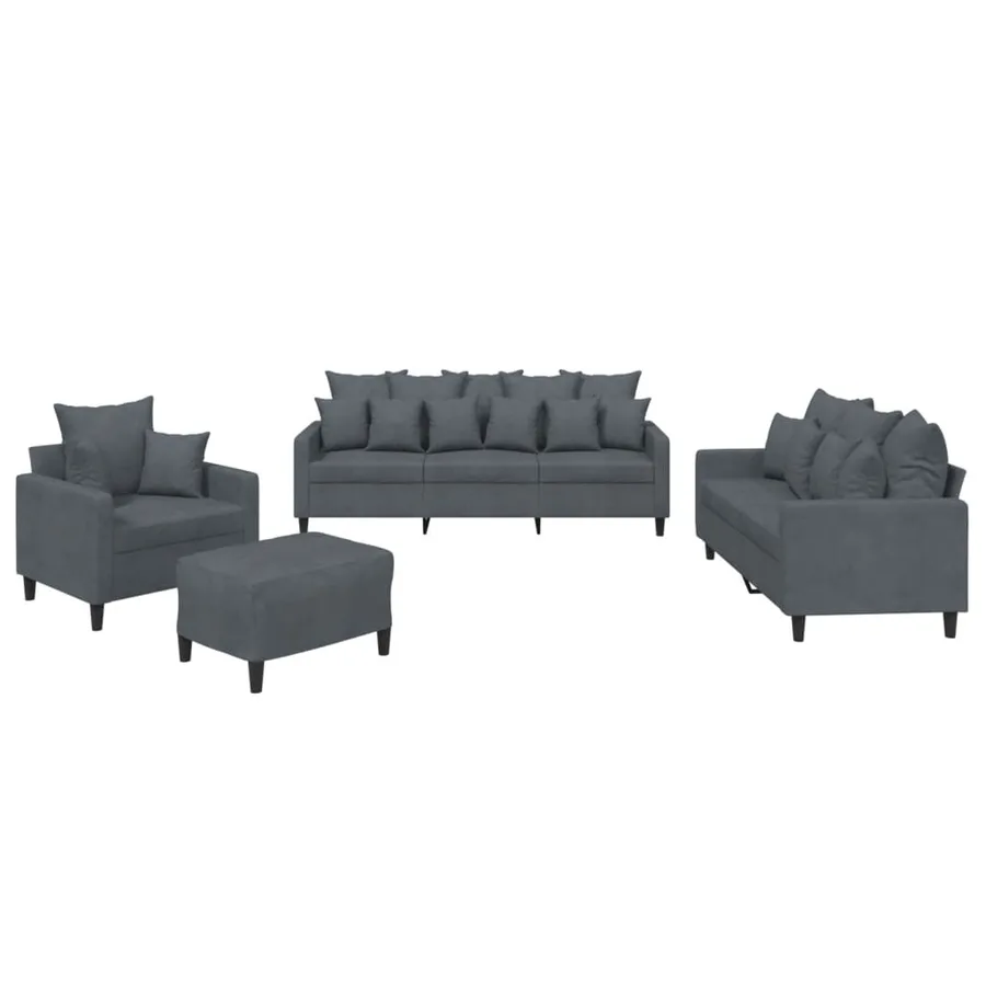 Ensemble de canapés 4 pcs avec coussins Gris foncé Velours - 2