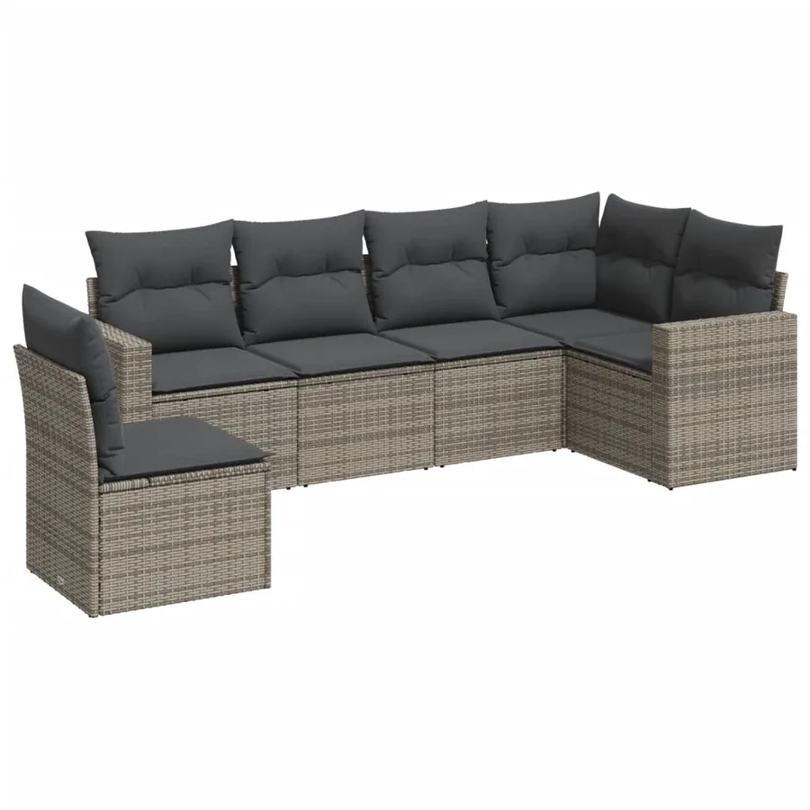 Salon de jardin 6 pcs avec coussins gris résine tressée - 2