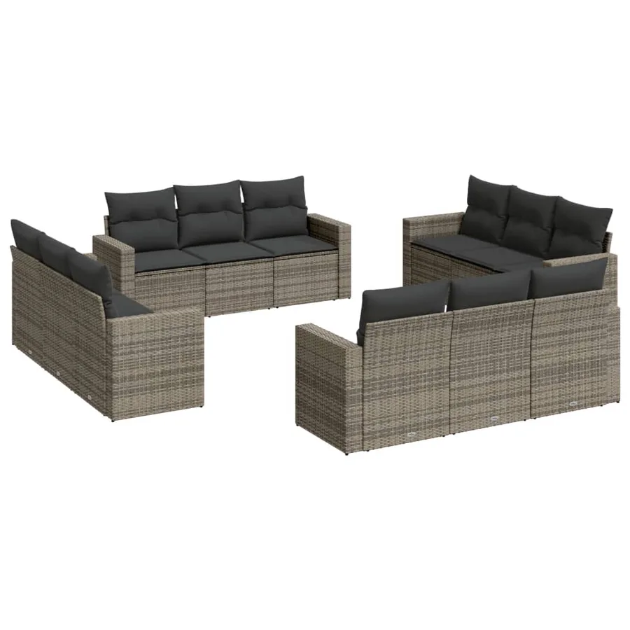 Salon de jardin avec coussins 12 pcs gris résine tressée - 2