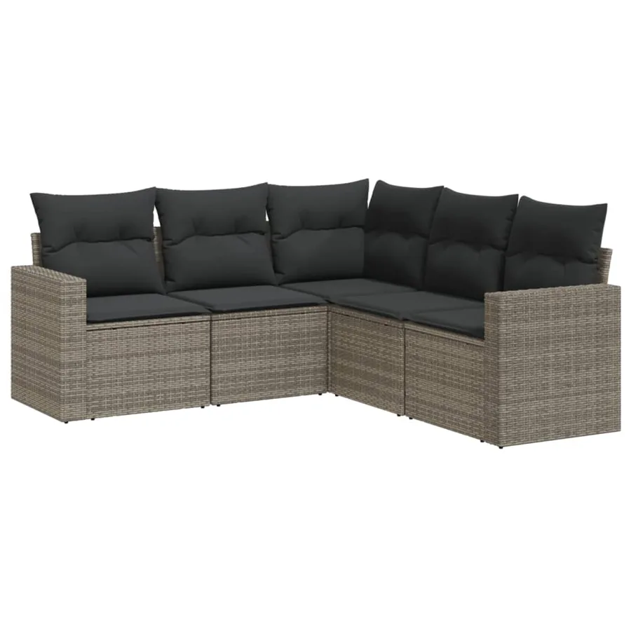 Salon de jardin 5 pcs avec coussins gris résine tressée - 2