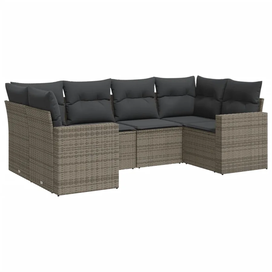 Salon de jardin 6 pcs avec coussins gris résine tressée - 2