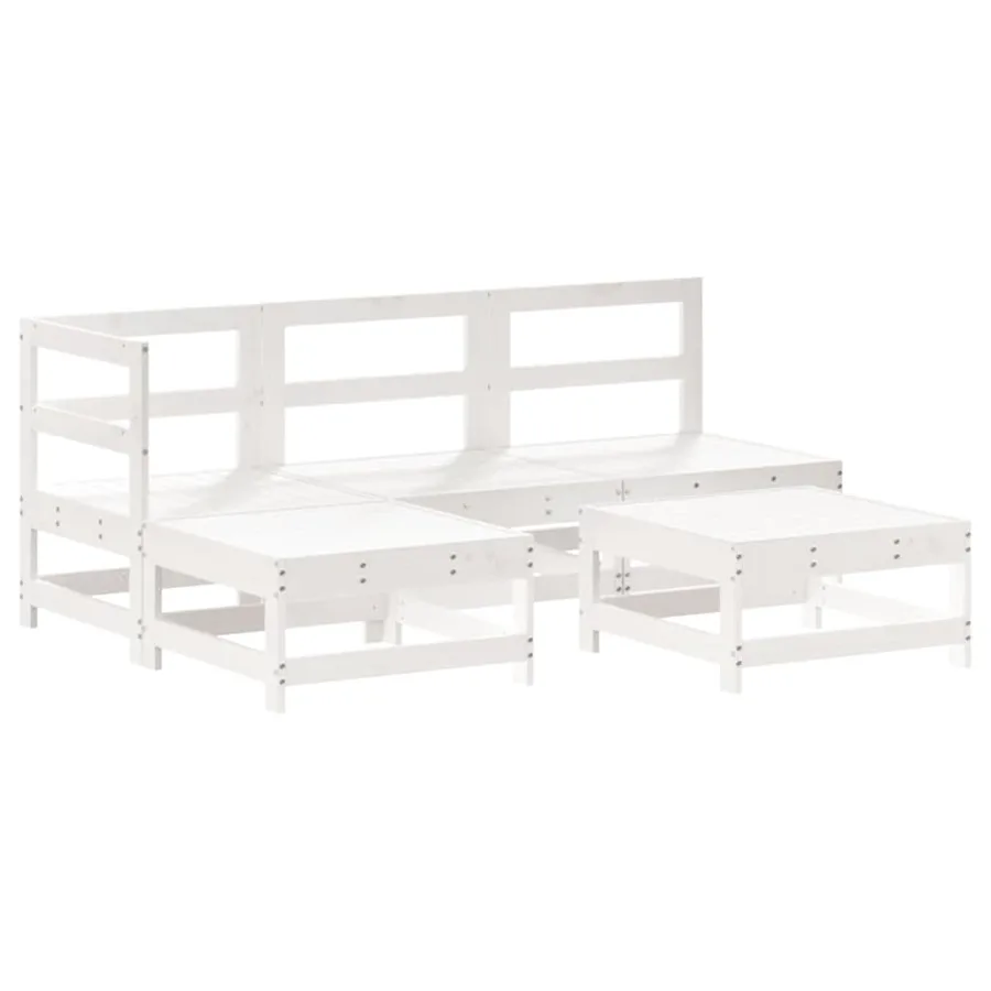 Salon de jardin 5 pcs blanc bois massif de pin - 2