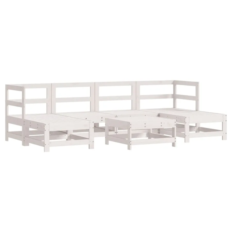 Salon de jardin 7 pcs Blanc Bois de pin massif - 2